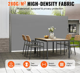 Retractable Side Awning, 71''118'' Full Aluminum Rust-Proof Outdoor Privacy Screen, Folding Room Divider Fence & Wind Screen for Patio Sun Shade, Backyard, Balcony, Roof Terraces and Pools, Grey